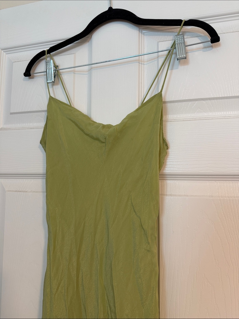 Light Olive Green Slip Maxi Dress with Spaghetti Straps - Picture 2 of 5
